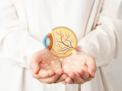 Photo représentant une personne tenant un œil fictif dans ses mains, groupe Vivalto Santé