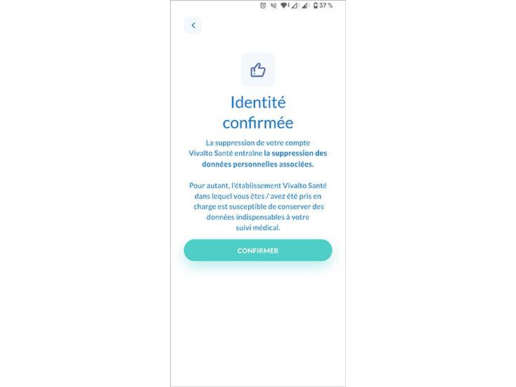 Application Vivalto Santé : suppression compte étape 6