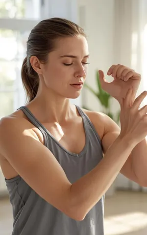 Femme étirant son poignet à cause de la douleur