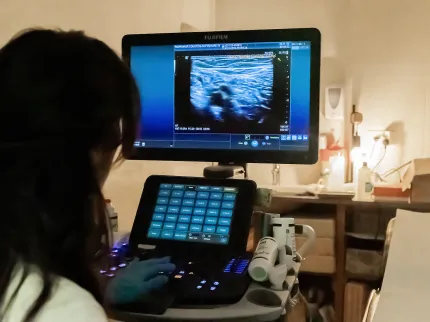 Médecin vasculaire (Angiologue) en train de faire un écho-doppler
