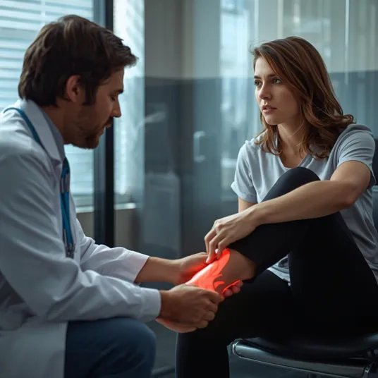 Médecin avec patient ayant une douleur à a cheville, Clinique du Sport Bordeaux Mérignac