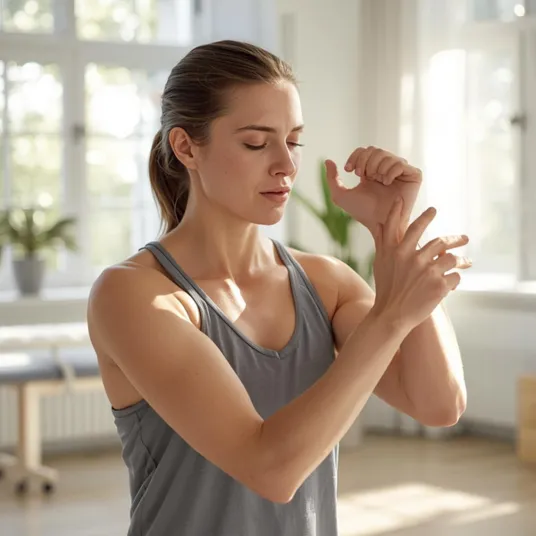Femme étirant son poignet à cause de la douleur