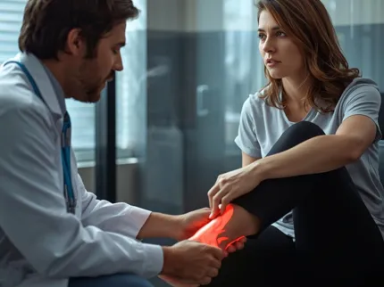 Médecin avec patient ayant une douleur à a cheville, Clinique du Sport Bordeaux Mérignac