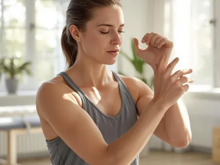 Femme étirant son poignet à cause de la douleur