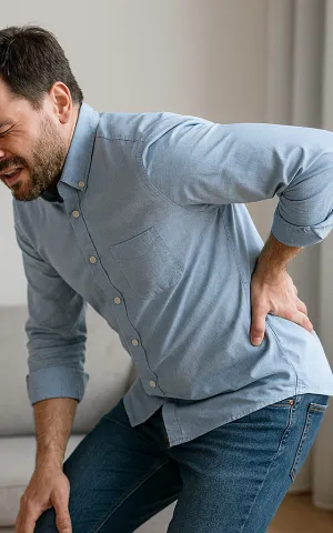 Photo d'une personne qui a une douleur au niveau des lombaires