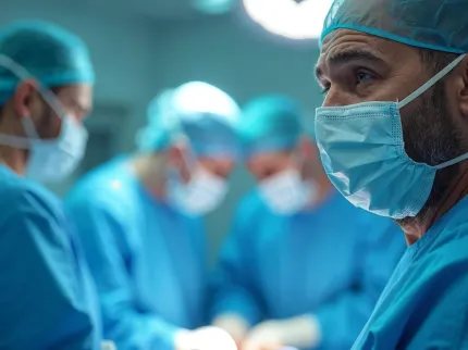 Zoom sur une équipe médicale en action au bloc opératoire