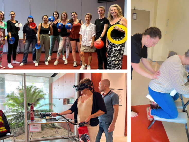 Grille de trois photos représentants plusieurs interventions dans des établissements du Groupe Vivalto Santé dans le cadre d'une journée portée par la Qualité de Vie et les Conditions au Travail.