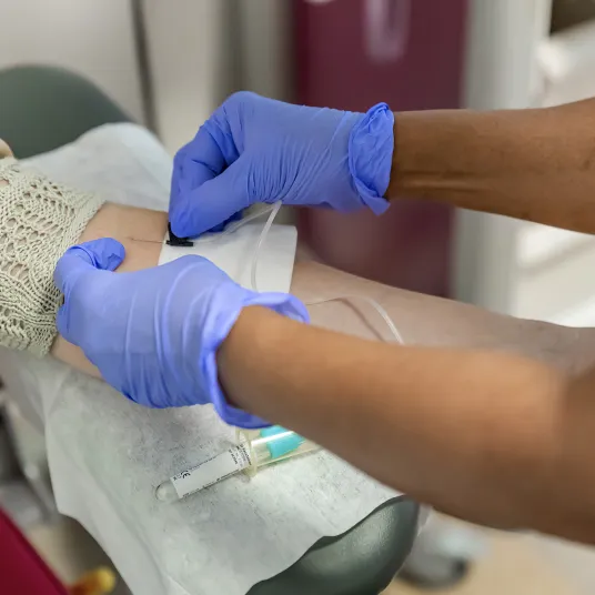 Un médecin réalise une prise de sang sur une patiente