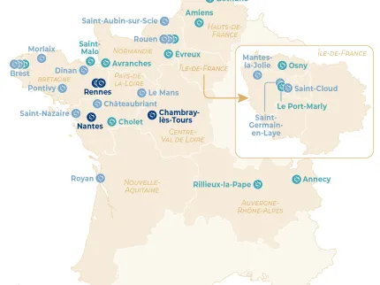 Carte des centres et instituts de cancérologie Vivalto Santé en France